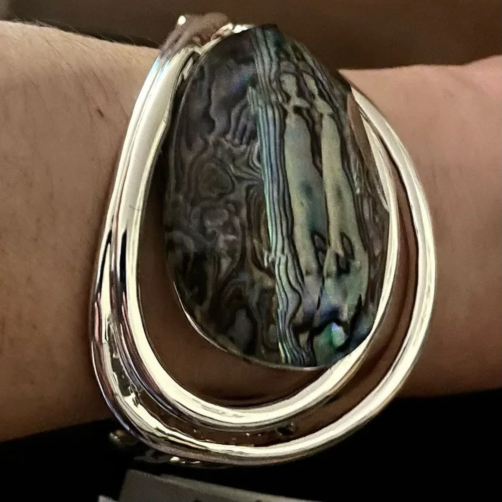 NWT Robert Lee Morris Silver Abalone Hinged Bangle New, So Beautiful!!!